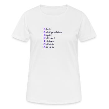 Sabrina- Name und Eigenschaften - Frauen T-Shirt atmungsaktiv - Weiß - Vorne - AI Model Female 172 dark (172cm)