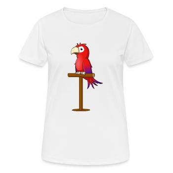 Dessin de bande dessinée ; Un perroquet rouge sur un bâton - T-shirt respirant Femme - blanc - Devant - AI Model Female 172 dark (172cm)