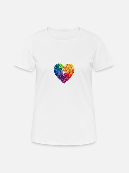 Regenbogen Herz - Frauen T-Shirt atmungsaktiv - Weiß