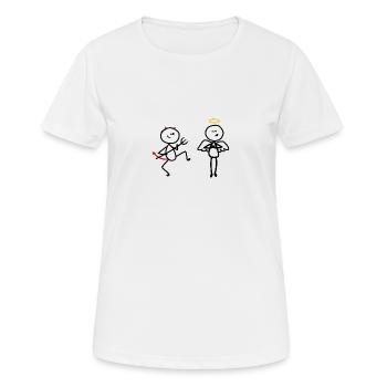 Engel Teufel Gott Bibel Lustig Comic Strichmann - Frauen T-Shirt atmungsaktiv - Weiß - Vorne - AI Model Female 172 dark (172cm)