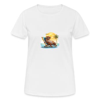Bronzer Hippo sur la plage dans une chaise longue - T-shirt respirant Femme - blanc - Devant - AI Model Female 172 dark (172cm)