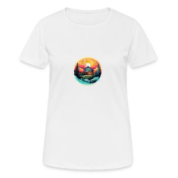 Waldhütte im Sonnenuntergang - Tiny House - Frauen T-Shirt atmungsaktiv - Weiß - Vorne - AI Model Female 172 dark (172cm)