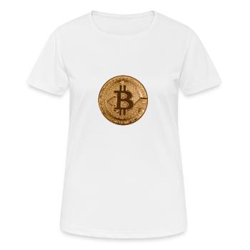 Bouton « BITCOIN » design, logo, autocollant, aimant - T-shirt respirant Femme - blanc - Devant - AI Model Female 172 dark (172cm)