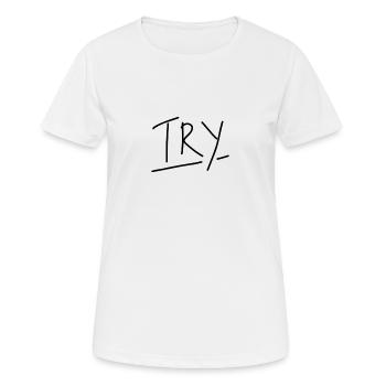 try - Frauen T-Shirt atmungsaktiv - Weiß - Vorne - AI Model Female 172 dark (172cm)