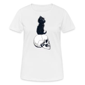 Cute kitten sitting on a skull - Women's Breathable T-Shirt - white - Front - AI Model Female 172 dark (172cm)