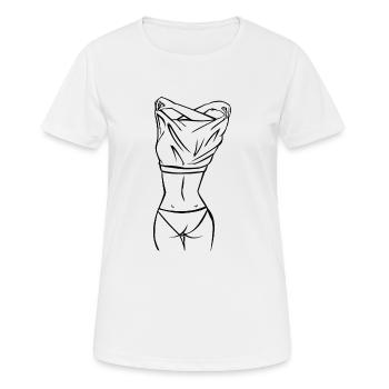 Frau von hinten beim ausziehen mit Bikini. - Frauen T-Shirt atmungsaktiv - Weiß - Vorne - AI Model Female 172 dark (172cm)