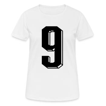 Nummer 9 - Zahl NEUN Trikotnummer 9 Jahre - Frauen T-Shirt atmungsaktiv - Weiß - Vorne - AI Model Female 172 dark (172cm)