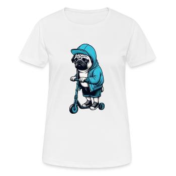Carlin drôle sur Scooter Comic Cartoon Cool Dog - T-shirt respirant Femme - blanc - Devant - AI Model Female 172 dark (172cm)