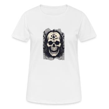Grässliches Grinsen gruselige dunkle Halloween-Totenkopf-Kunst - Frauen T-Shirt atmungsaktiv - Weiß - Vorne - AI Model Female 172 dark (172cm)