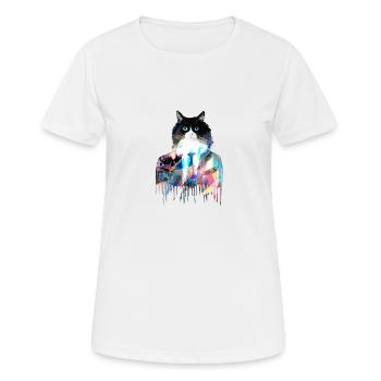 smoking, chat, costume, graffiti, smoking - T-shirt respirant Femme - blanc - Devant - AI Model Female 172 dark (172cm)