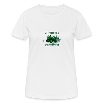 Je peux pas j'ai tracteur - T-shirt respirant Femme - blanc - Devant - AI Model Female 172 dark (172cm)