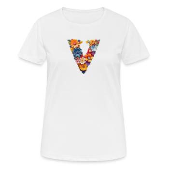 Signe de la victoire ou simplement V dans le design des fleurs - T-shirt respirant Femme - blanc - Devant - AI Model Female 172 dark (172cm)