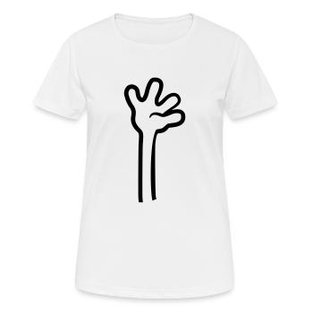comic langer arm hochheben winken hand cartoon des - Frauen T-Shirt atmungsaktiv - Weiß - Vorne - AI Model Female 172 dark (172cm)