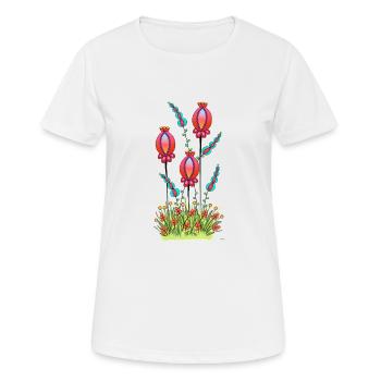 Poppy capsule drawing abstract colorful, eye-catcher - Women's Breathable T-Shirt - white - Front - AI Model Female 172 dark (172cm)