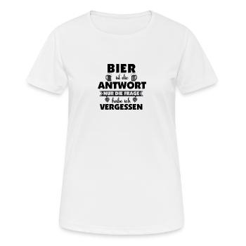Bier ist die Antwort - Frage vergessen - Frauen T-Shirt atmungsaktiv - Weiß - Vorne - AI Model Female 172 dark (172cm)