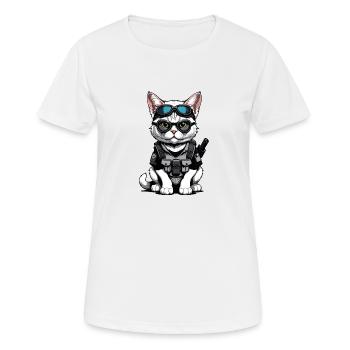 Cat Airsoft Katze spielt Airsoft Militär Geschenk - Frauen T-Shirt atmungsaktiv - Weiß - Vorne - AI Model Female 172 dark (172cm)