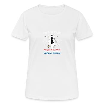 Ich bin nur wegen der Buhrufe, Katzen und Kamala hier - Frauen T-Shirt atmungsaktiv - Weiß - Vorne - AI Model Female 172 dark (172cm)