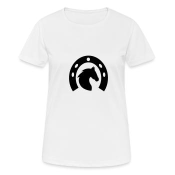 Pferd mit Hufeisen, Pferde, Reiten, Reitsport - Frauen T-Shirt atmungsaktiv - Weiß - Vorne - AI Model Female 172 dark (172cm)