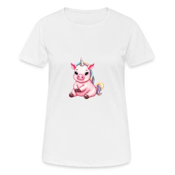 Süßes Einhorn-Schwein-Fusion - Kreatives Design - Frauen T-Shirt atmungsaktiv - Weiß - Vorne - AI Model Female 172 dark (172cm)
