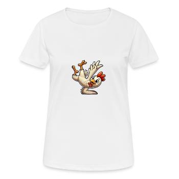Breakdance Huhn im Handstand und Salto - Frauen T-Shirt atmungsaktiv - Weiß - Vorne - AI Model Female 172 dark (172cm)