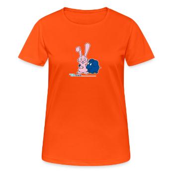 Der Elefant und der Hase - Frauen T-Shirt atmungsaktiv - Neonorange - Vorne - AI Model Female 172 dark (172cm)