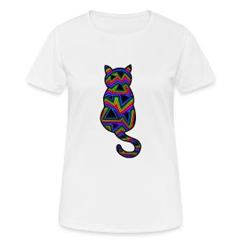 Psychedelische Katze - Frauen T-Shirt atmungsaktiv - Weiß - Vorne - AI Model Female 172 dark (172cm)