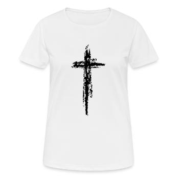 Kreuz schwarz - Frauen T-Shirt atmungsaktiv - Weiß - Vorne - AI Model Female 172 dark (172cm)