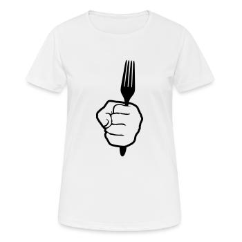 silhouette main tenir fourchette coutellerie manger aller hunge - T-shirt respirant Femme - blanc - Devant - AI Model Female 172 dark (172cm)