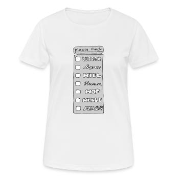 Städtequiz - Bitte ankreuzen - Frauen T-Shirt atmungsaktiv - Weiß - Vorne - AI Model Female 172 dark (172cm)