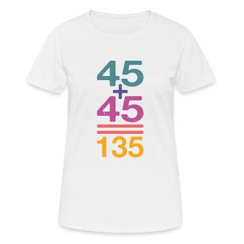 45 + 45 = 135 32 - Frauen T-Shirt atmungsaktiv - Weiß - Vorne - AI Model Female 172 dark (172cm)