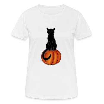 Chat noir sur une citrouille - T-shirt respirant Femme - blanc - Devant - AI Model Female 172 dark (172cm)