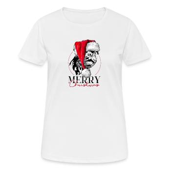 Père Noël STAFFORDSHIRE BULL TERRIER Joyeux Noël - T-shirt respirant Femme - blanc - Devant - AI Model Female 172 dark (172cm)