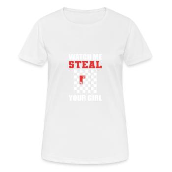 Stehlen Sie Ihr Mädchen Lustige Person Gift - Frauen T-Shirt atmungsaktiv - Weiß - Vorne - AI Model Female 172 dark (172cm)