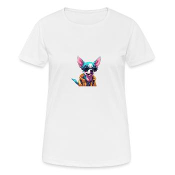 TechTails // Cyberpunk Hund - Frauen T-Shirt atmungsaktiv - Weiß - Vorne - AI Model Female 172 dark (172cm)