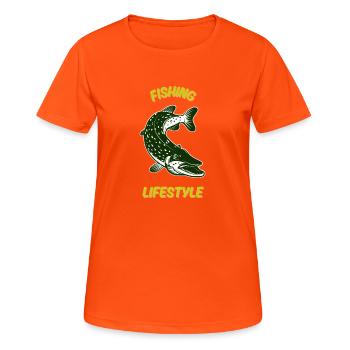 Mode de vie de pêche - T-shirt respirant Femme - orange néon - Devant - AI Model Female 172 dark (172cm)