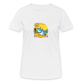Requin sur la plage se baigne au soleil - T-shirt respirant Femme - blanc - Devant - AI Model Female 172 dark (172cm)