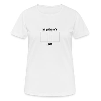 Volleyball - "Ich gehöre auf´s Volleyball - Feld" - Frauen T-Shirt atmungsaktiv - Weiß - Vorne - AI Model Female 172 dark (172cm)