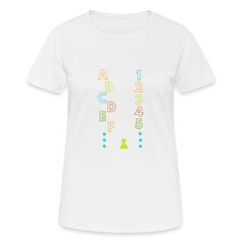 A B C D E F, 1 2 3 4 5, alphabet et numéro - T-shirt respirant Femme - blanc - Devant - AI Model Female 172 dark (172cm)