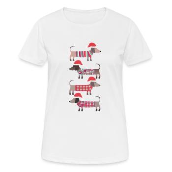 Christmas Dachshund Wiener Dogs in Santa Hats - Women's Breathable T-Shirt - white - Front - AI Model Female 172 dark (172cm)