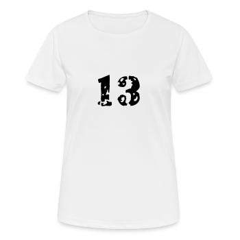 13 - Frauen T-Shirt atmungsaktiv - Weiß - Vorne - AI Model Female 172 dark (172cm)