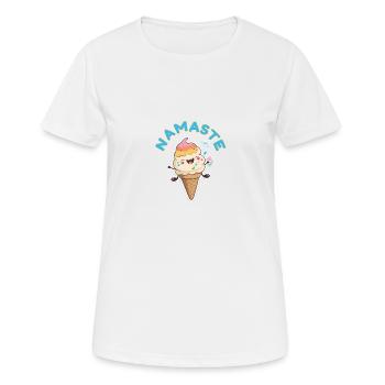 Namaste! Lustiges Eis-Motiv, personalisierbar - Frauen T-Shirt atmungsaktiv - Weiß - Vorne - AI Model Female 172 dark (172cm)
