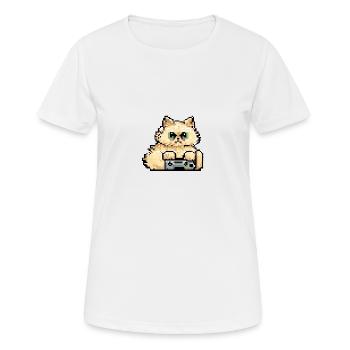 Perserkatze Negan beim Gaming in Pixelart - Frauen T-Shirt atmungsaktiv - Weiß - Vorne - AI Model Female 172 dark (172cm)