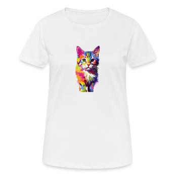 Chat coloré espiègle - T-shirt respirant Femme - blanc - Devant - AI Model Female 172 dark (172cm)