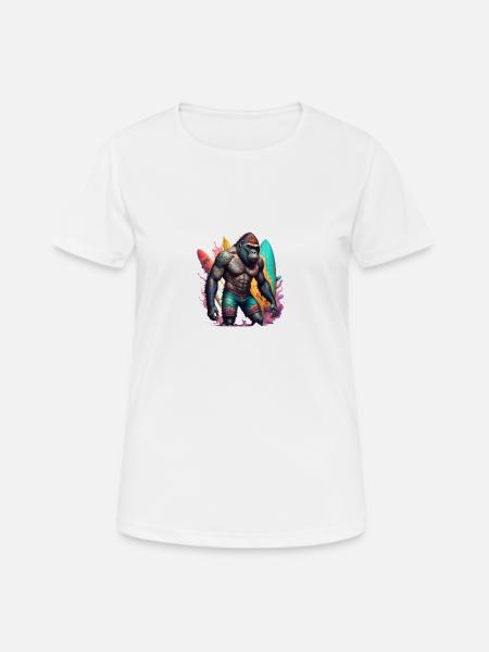 Surfing Gorilla - Frauen T-Shirt atmungsaktiv - Weiß