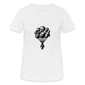 Astronaut im Kosmos mit schwebenden Planeten - Frauen T-Shirt atmungsaktiv - Weiß - Vorne - AI Model Female 172 dark (172cm)