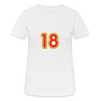 18. 18 ANS. 18e ANNIVERSAIRE. ANNIVERSAIRE 18 ANS. - T-shirt respirant Femme - blanc - Devant - AI Model Female 172 dark (172cm)