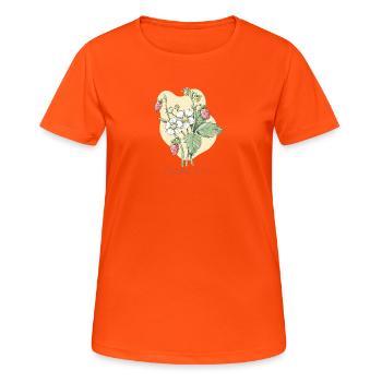 Common wild strawberry botanical drawing - Women's Breathable T-Shirt - neon orange - Front - AI Model Female 172 dark (172cm)
