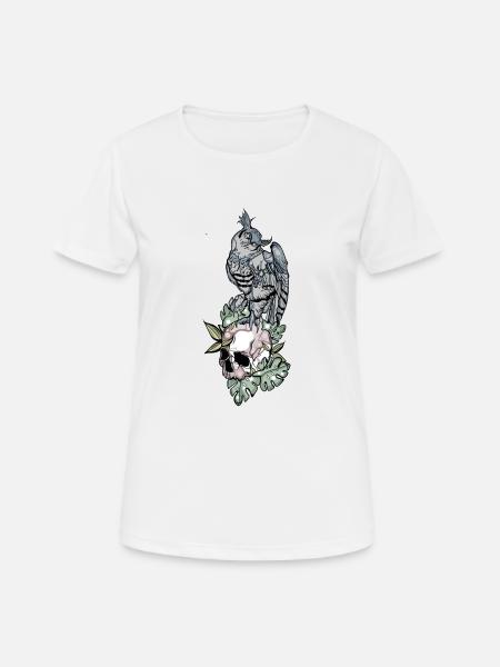 Eule auf Schädel // Illustration - Frauen T-Shirt atmungsaktiv - Weiß