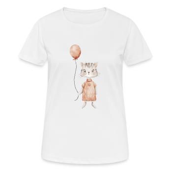 Süße Katze mit Luftballon - Frauen T-Shirt atmungsaktiv - Weiß - Vorne - AI Model Female 172 dark (172cm)