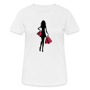 Shopping - Frauen T-Shirt atmungsaktiv - Weiß - Vorne - AI Model Female 172 dark (172cm)